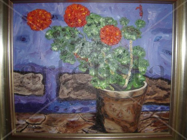 maceta con jeranios rojos Oil Canvas Landscaping