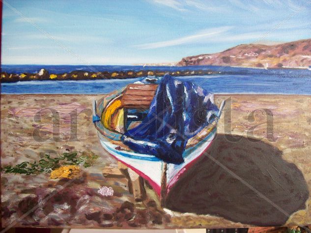 barca en la playa Oil Canvas Landscaping