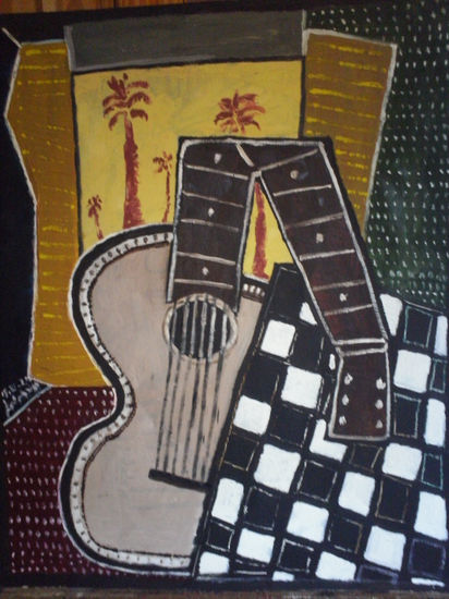 guitarra y damero Oil Canvas Landscaping