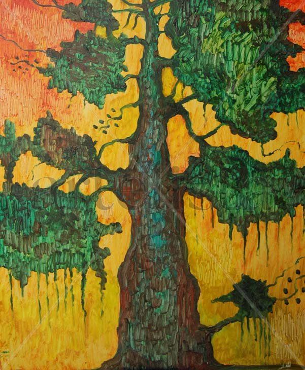 Árbol sobre fondo amarillo