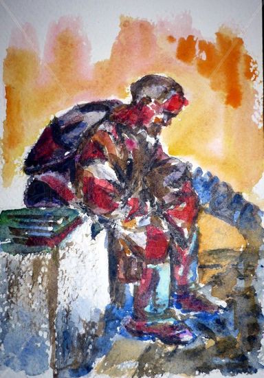 EL PESO DE LA VIDA Watercolour Card Figure Painting