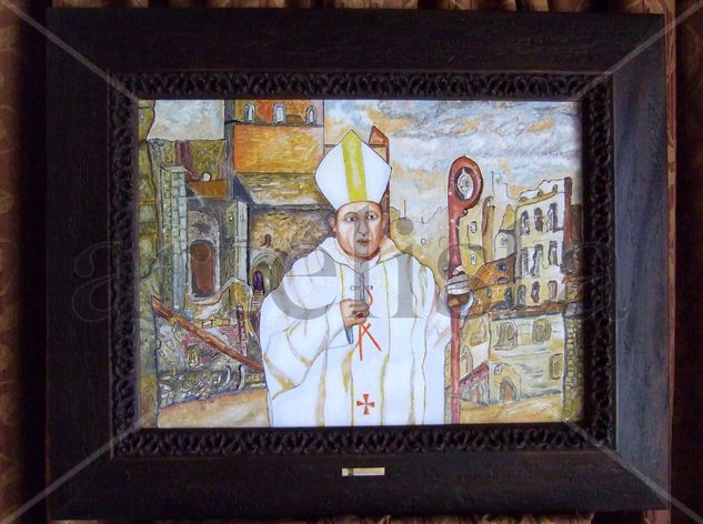 Monseñor D.jóse Iguino Itrecu Óleo Tabla Figura