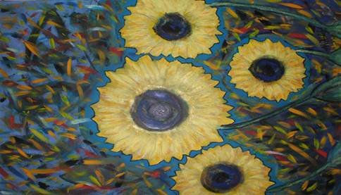 GIRASOLES EN COLORES Óleo Lienzo Paisaje