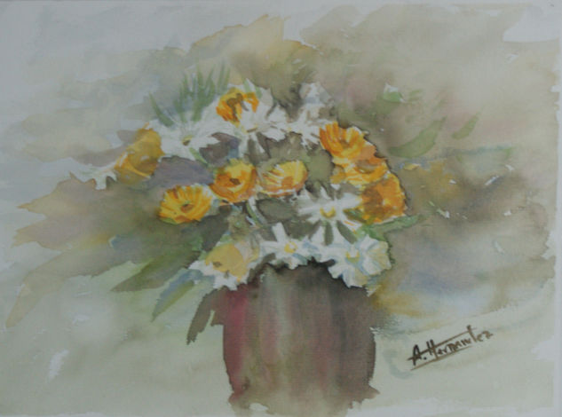 Jarron con flores Watercolour Paper Landscaping