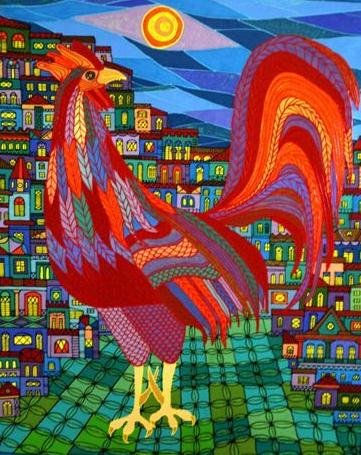 Gallo y Ciudad de N.Reyes Acrylic Canvas Animals