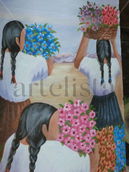 Ofrenda flores Oil Canvas Figure Painting