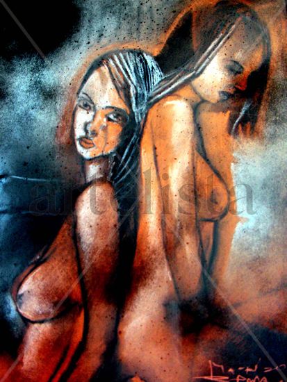 dos hermana Pastel Paper Figure Painting