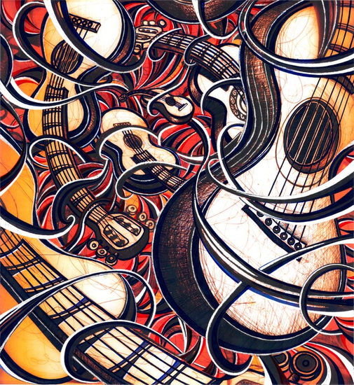 Tornado de guitarras Mixed media Canvas Landscaping