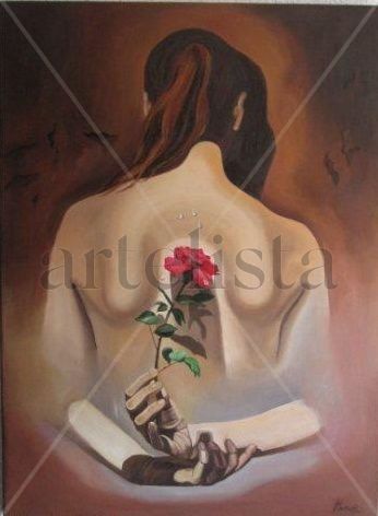 mujer con rosa Oil Canvas Figure Painting