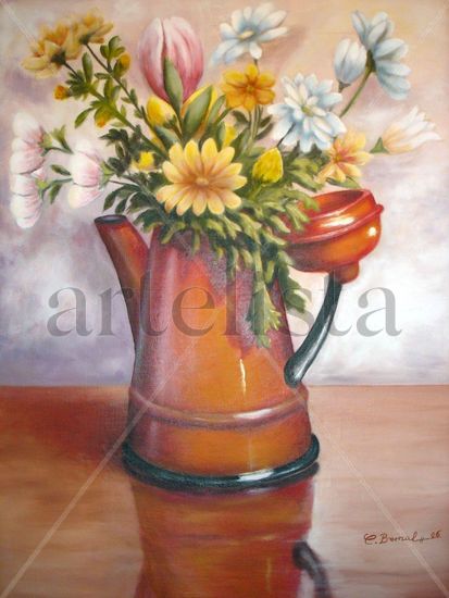 CAFETERA Oil Panel Floral Painting