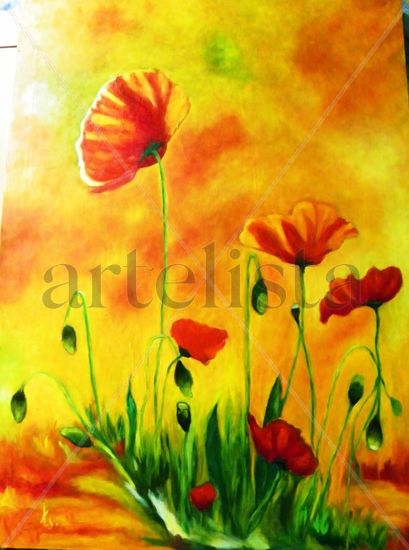 Camp de ruelles...... Campo de amapolas........ Oil Textile Landscaping