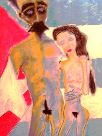 Marti y la niña Pastel Paper Figure Painting