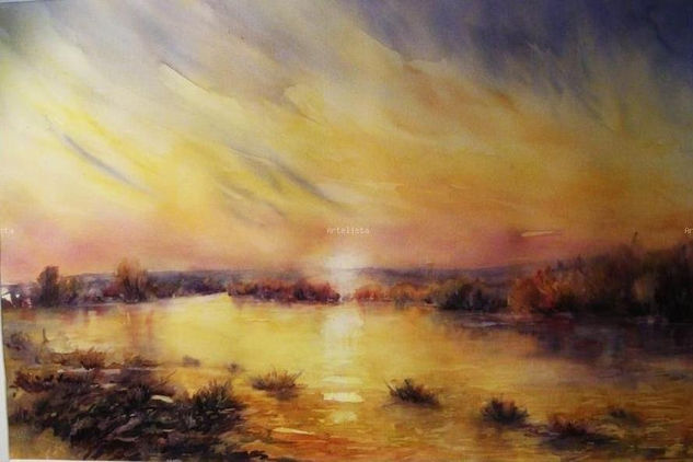 ATARDECER EN EL EBRO Watercolour Canvas Landscaping