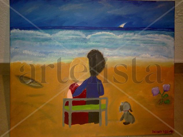 Pareja contemplando el mar Acrylic Canvas Landscaping