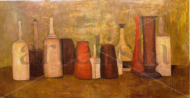 Bodegón en rojo. Acrylic Panel Still Life Paintings