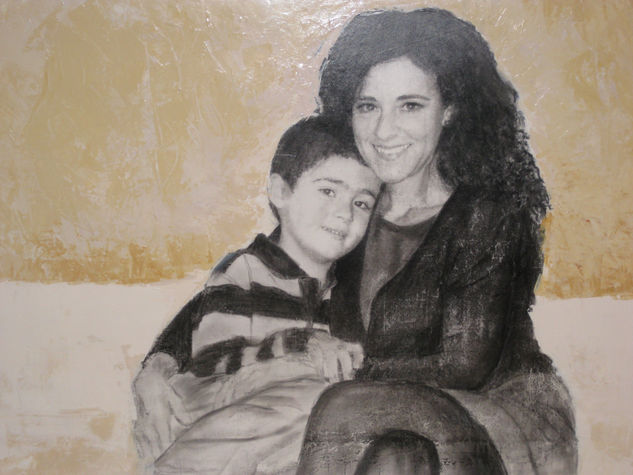 Nicolás y mamá Oil Canvas Portrait