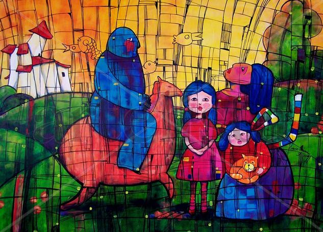 Familia Real Mixed media Canvas Figure Painting