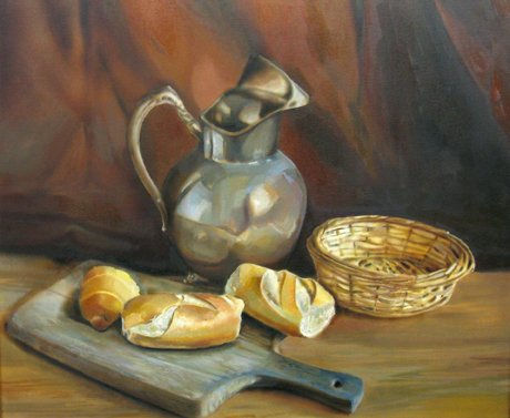 bodegon con panes Oil Canvas Still Life Paintings