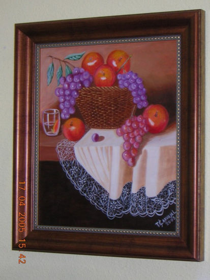 Bodegón Manzanas y Uvas Oil Panel Still Life Paintings