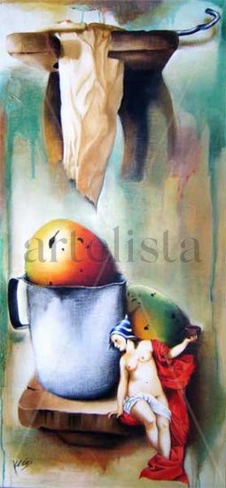 cuando llueva cafe Mixed media Canvas Still Life Paintings