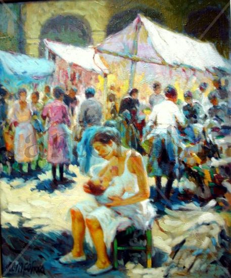 Mercadillo Oil Canvas Figure Painting