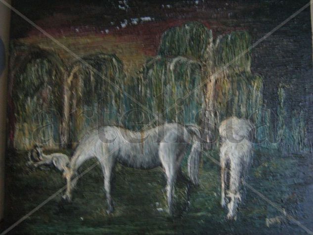 CABALLOS EN EL RIO Oil Panel Landscaping