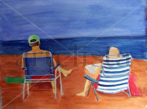 en la playa Acrylic Canvas Marine Painting