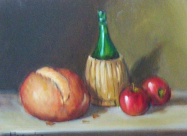 Pan y vino Oil Panel Still Life Paintings