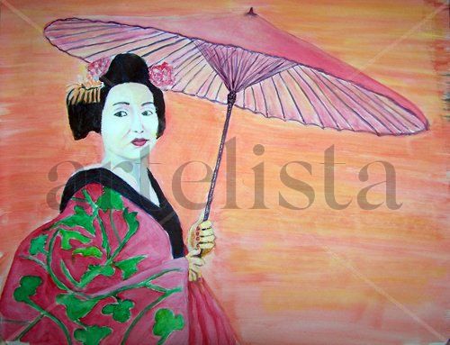 geisha Acrylic Canvas Figure Painting