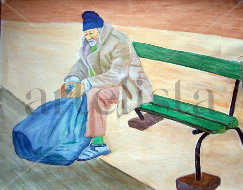 anciano en el banco Acrylic Canvas Figure Painting