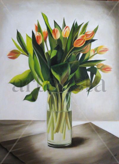 Tulipanes Óleo Tabla Floral