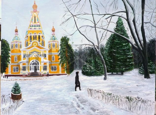 Iglesia ortodoxa en Almaty ( Kajastan ) Oil Canvas Landscaping