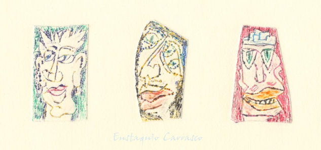 Tres caras grotescas Monoprint