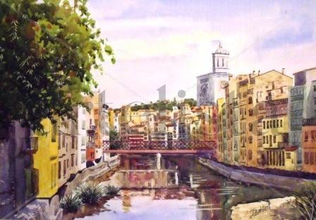 Gerona . Puente de hierro Watercolour Paper Landscaping