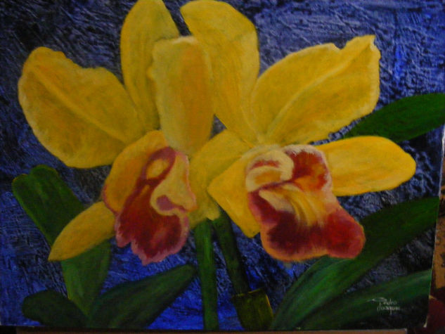 orquideas amarillas Acrylic Canvas Floral Painting