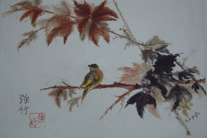 Plumas de otoño Ink Paper Floral Painting