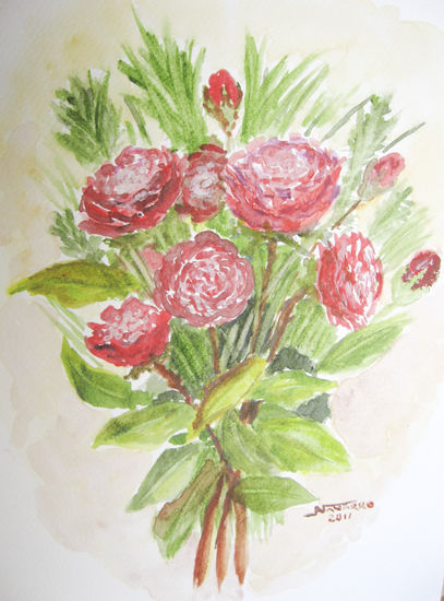 "Ramo de rosas" Acuarela Papel Floral