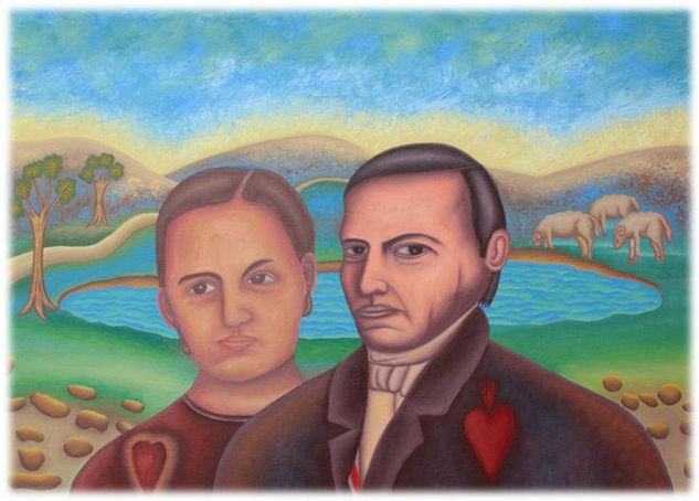 Benito Juárez y su esposa Margarita Maza Óleo Lienzo Retrato