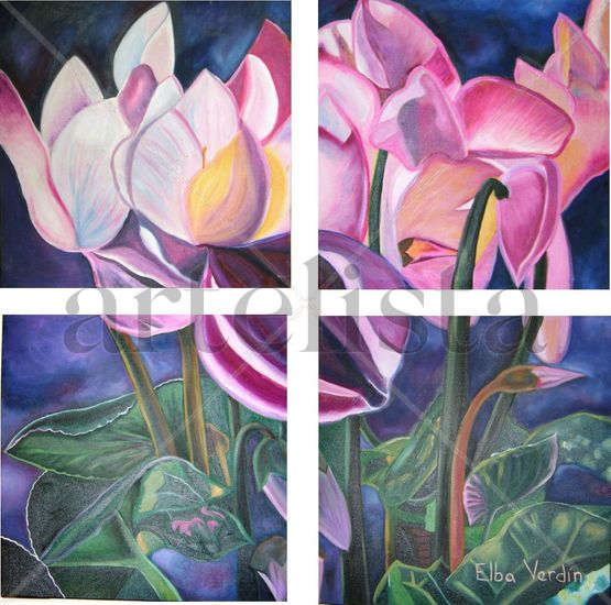 Composición Ciclamen Oil Canvas Floral Painting