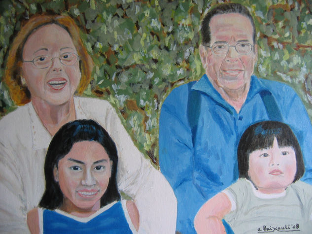 Abuelos con Nietas Oil Canvas Portrait