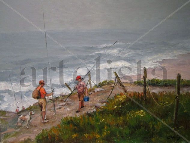 PESCADORES DE CAÑA Oil Panel Landscaping