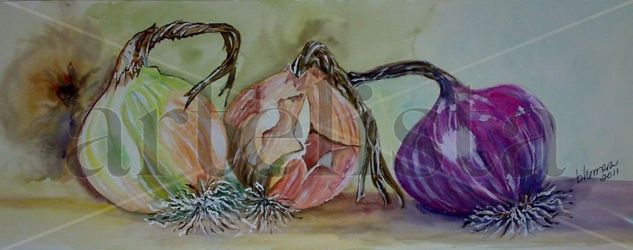 Trio de Cebollas Mixed media Paper Still Life Paintings