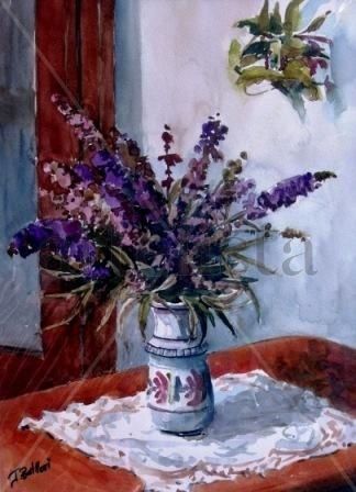 Bodegon . Jarro y flores silvestres