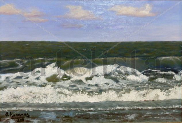 Mar revuelto en Chipiona. Oil Canvas Marine Painting