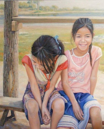 Niñas en el lago