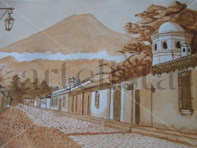 Antigua Guatemala Acuarela Papel Paisaje