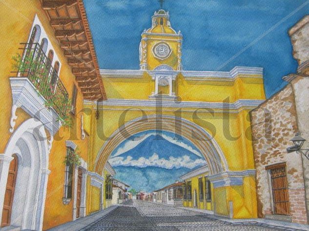 Antigua Guatemala Acuarela Papel Paisaje