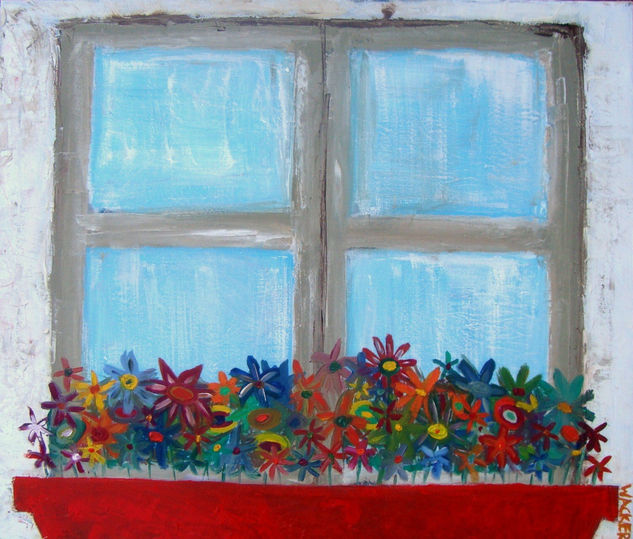 VENTANA INTERIOR Media Mixta Lienzo Floral