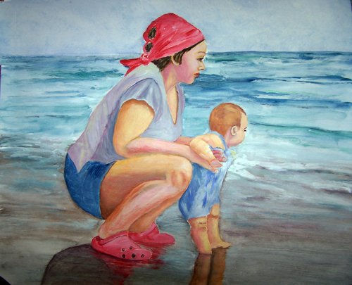 en la playa Acrylic Canvas Figure Painting