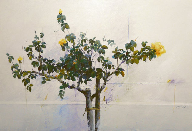 1020 ROSAL AMARILLO SOBRE PARED BLANCA 89 X 130 Oil Canvas Floral Painting